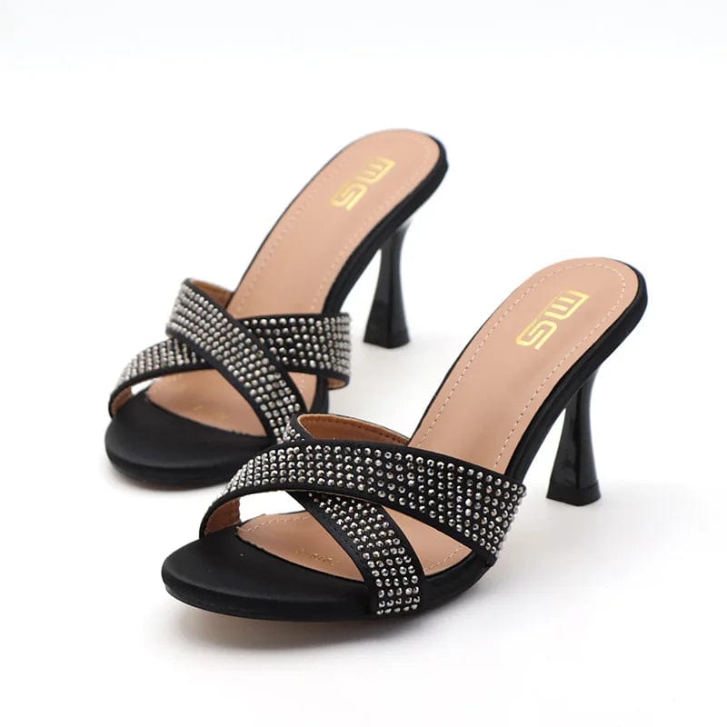 BUSY GIRL ET4397 2024 trending rhinestone cross strap heeled sandals ladies slippers custom shoes party dress women high heels