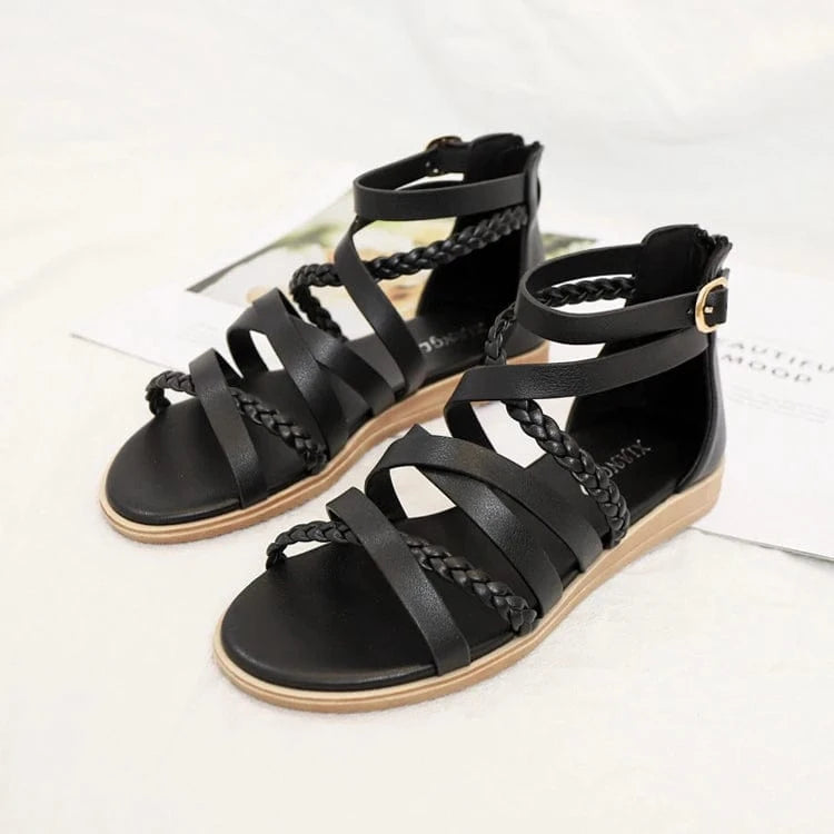 BUSY GIRL JZJ3007 Custom logo women fashion shoes Bohemia style large size ankle strap flat sandals