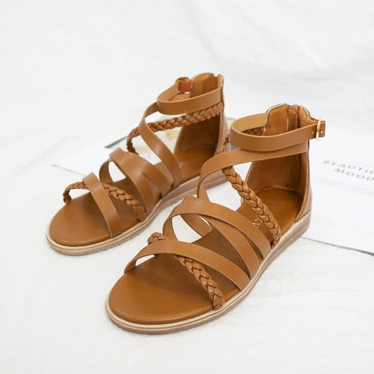 BUSY GIRL JZJ3007 Custom logo women fashion shoes Bohemia style large size ankle strap flat sandals