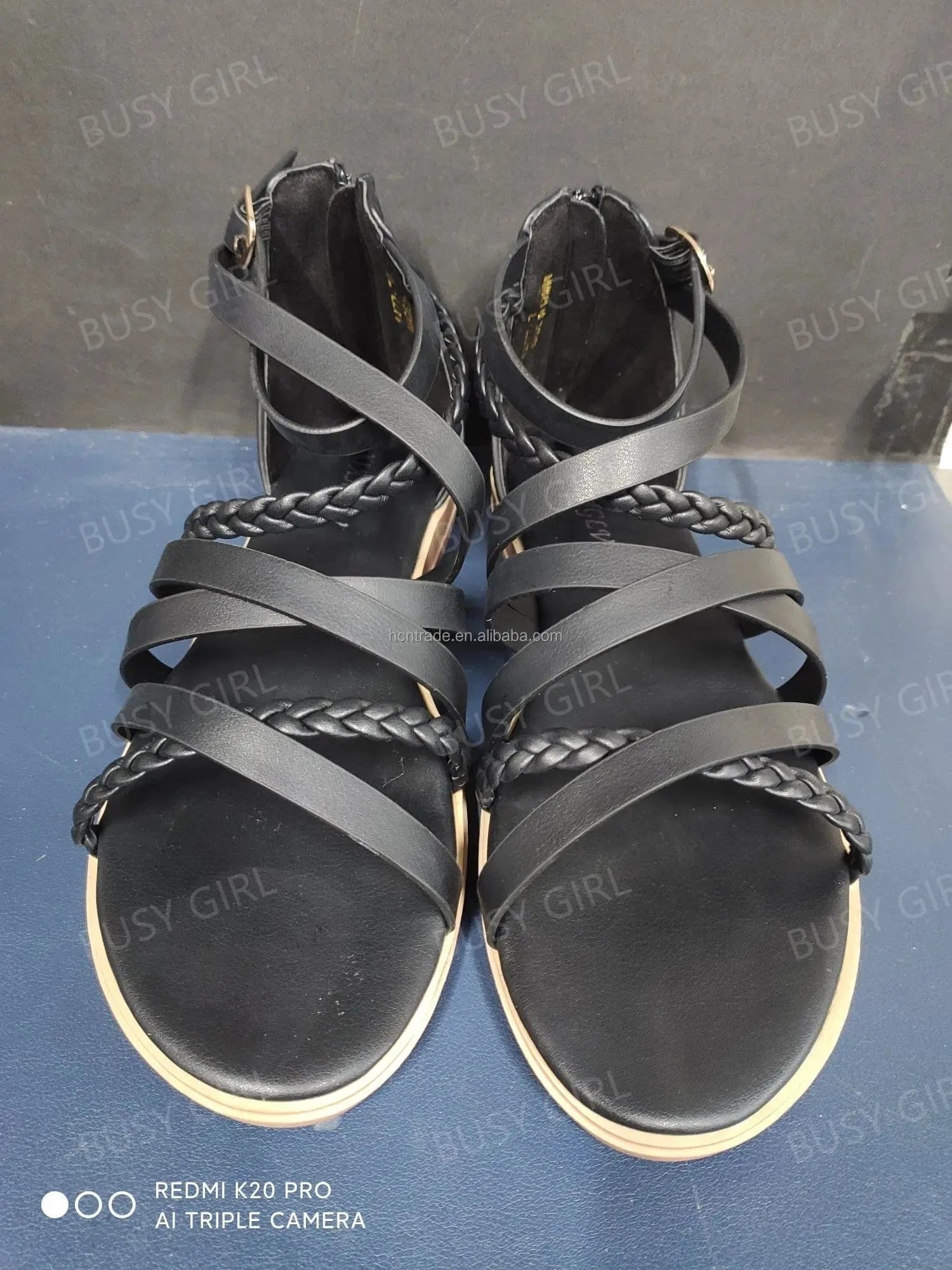 BUSY GIRL JZJ3007 Custom logo women fashion shoes Bohemia style large size ankle strap flat sandals