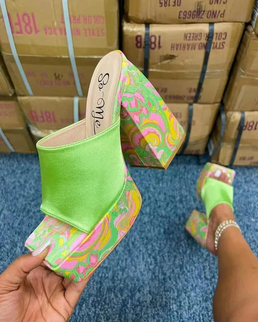 BUSY GIRL LG1087 Heeled Sandals For Ladies Women 2023 Block Square Heels Slippers For Ladies Platform Heels