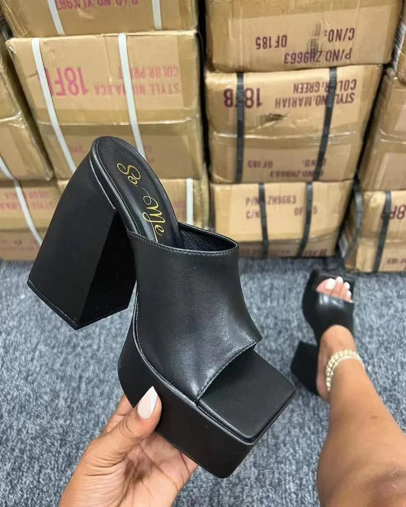 BUSY GIRL LG1087 Heeled Sandals For Ladies Women 2023 Block Square Heels Slippers For Ladies Platform Heels