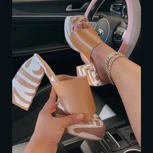 BUSY GIRL LG1087 Heeled Sandals For Ladies Women 2023 Block Square Heels Slippers For Ladies Platform Heels