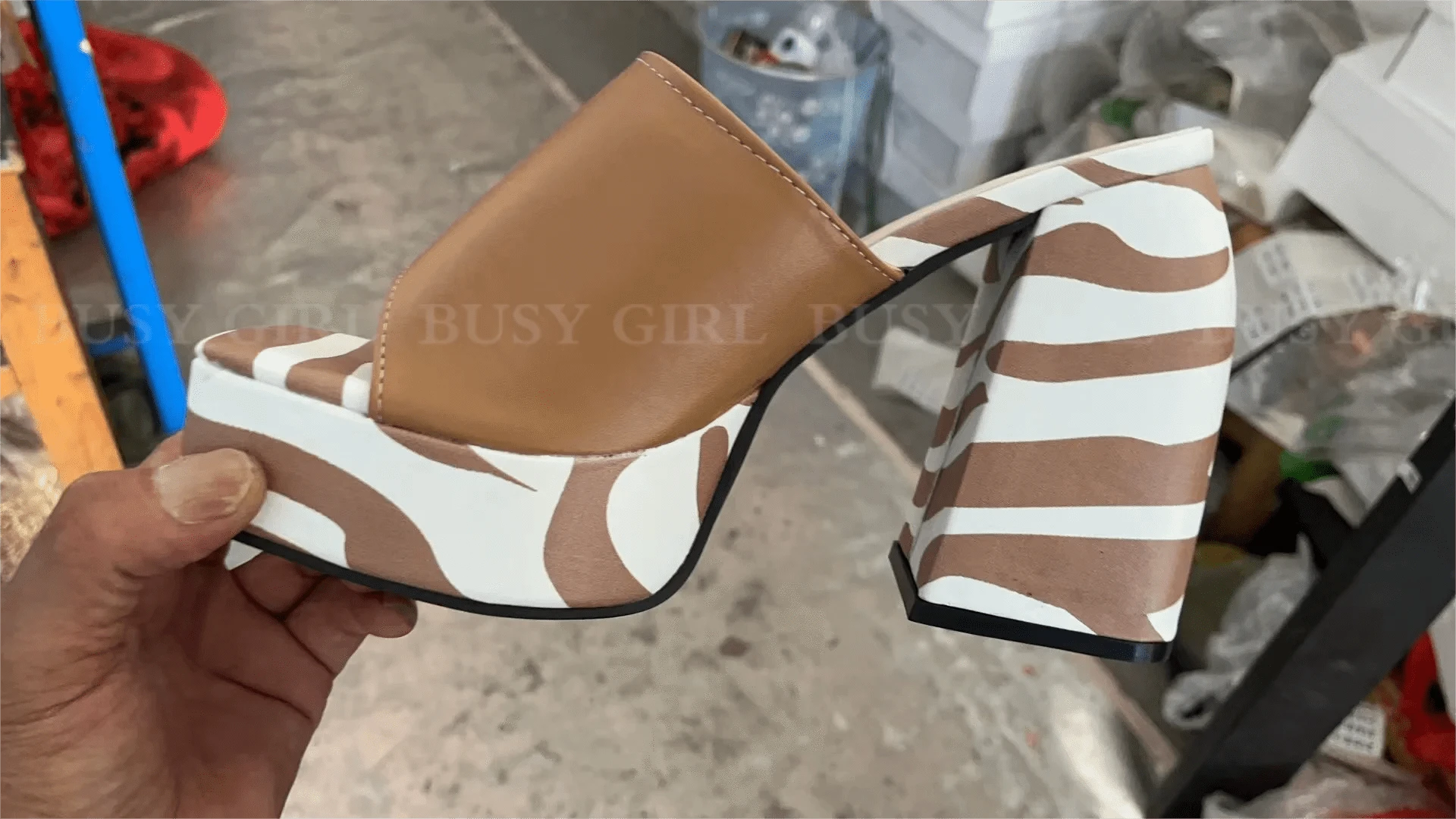 BUSY GIRL LG1087 sandals 2023 square toe thick heels chunky platform mules slippers ladies pink heels shoes for women