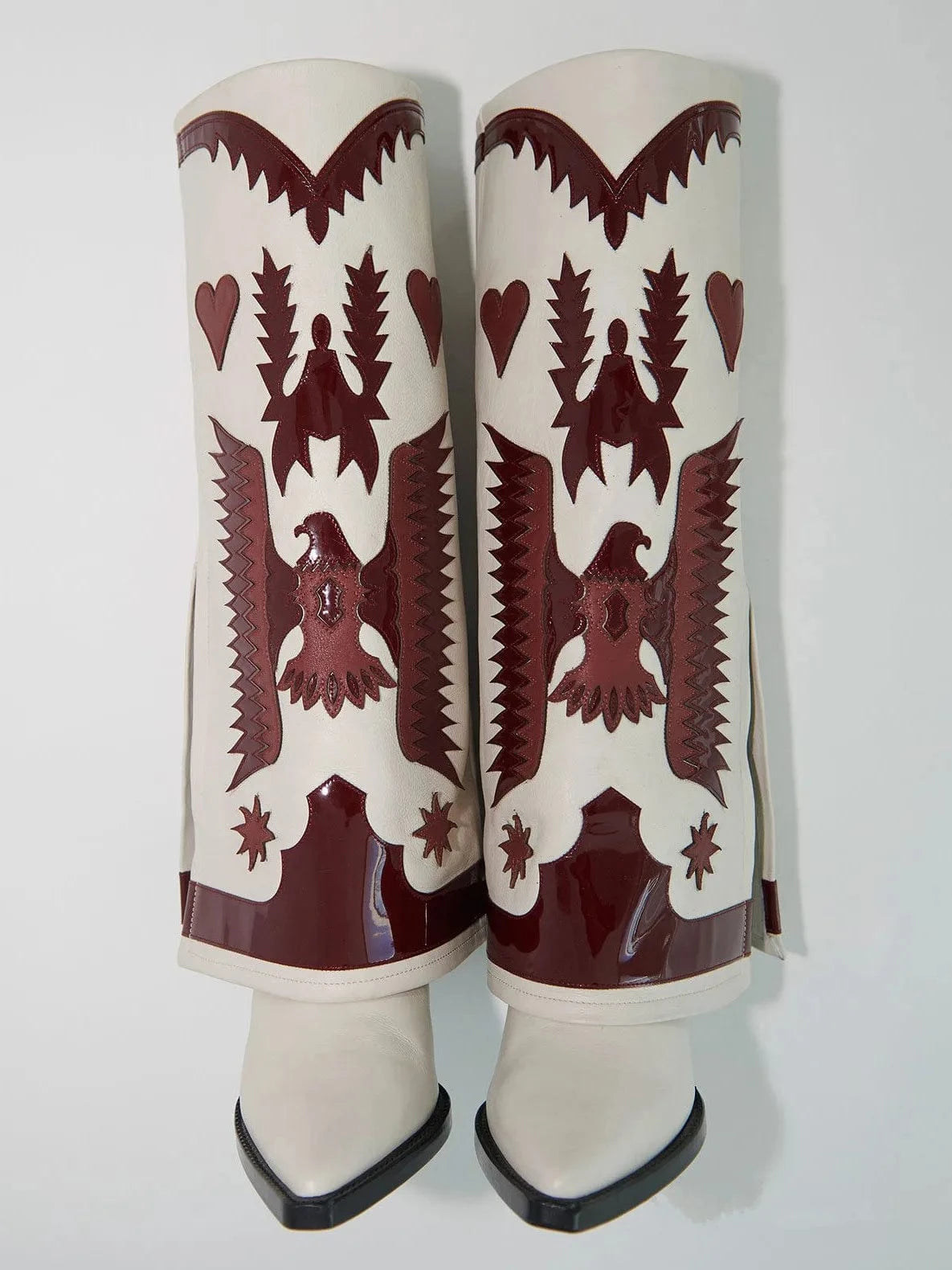 BUSY GIRL MY4318 Wide Leg Boots Women Shoes White Chunky High Heels Knee High Embroidery Boots Fold Over Slip on Long Booties