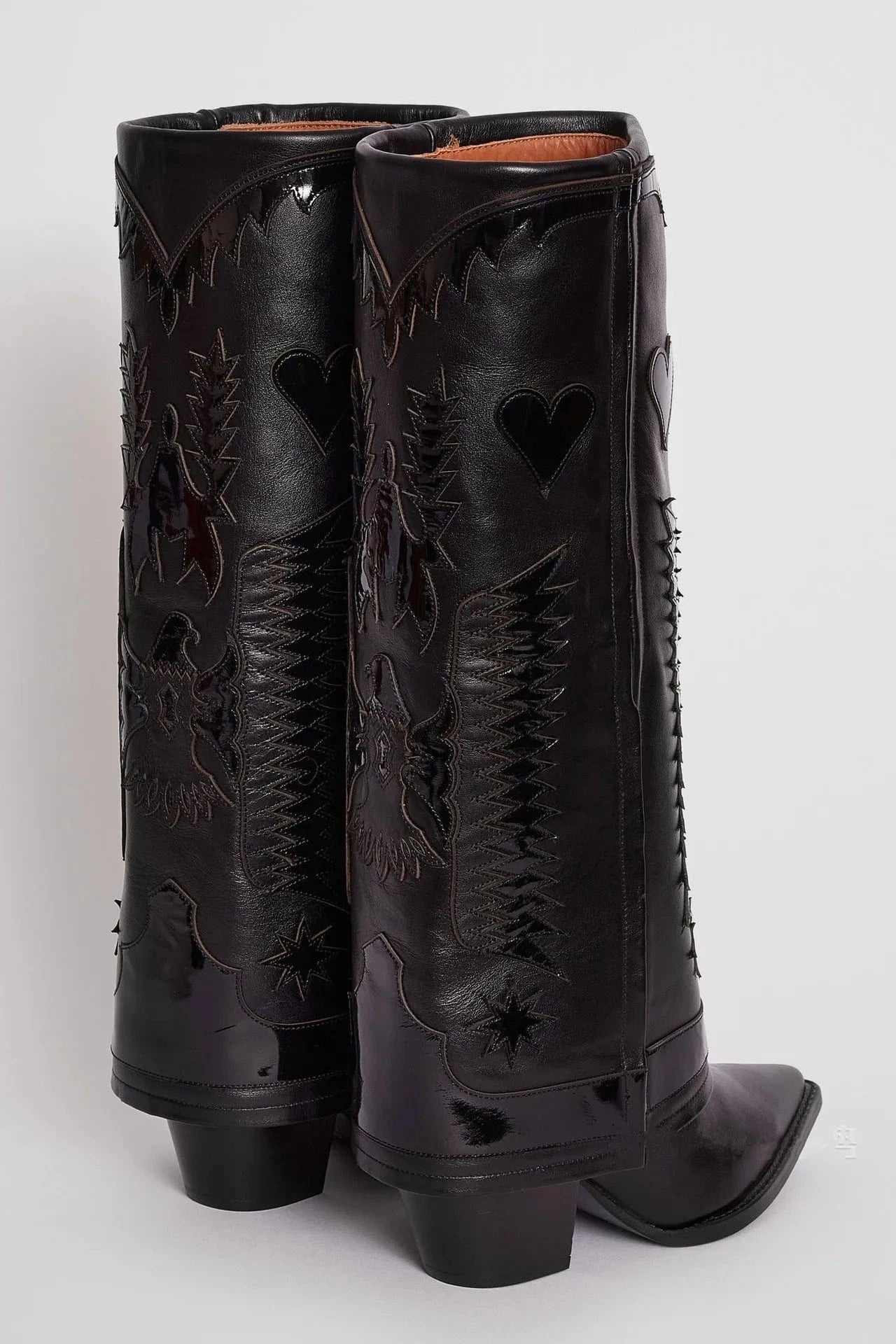 BUSY GIRL MY4318 Wide Leg Boots Women Shoes White Chunky High Heels Knee High Embroidery Boots Fold Over Slip on Long Booties