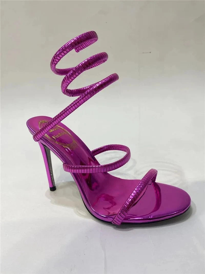 BUSY GIRL OSM4675 Snake Strap Sandals Ladies Heels Luxury Shoes Shiny Sole Stiletto High Heels Shoes For Women Heeled Sandals