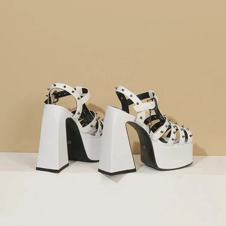 BUSY GIRL SL4935 pink white rivet women sandals chaussures pour femmes gothic shoes thick heels for ladies platform sandals