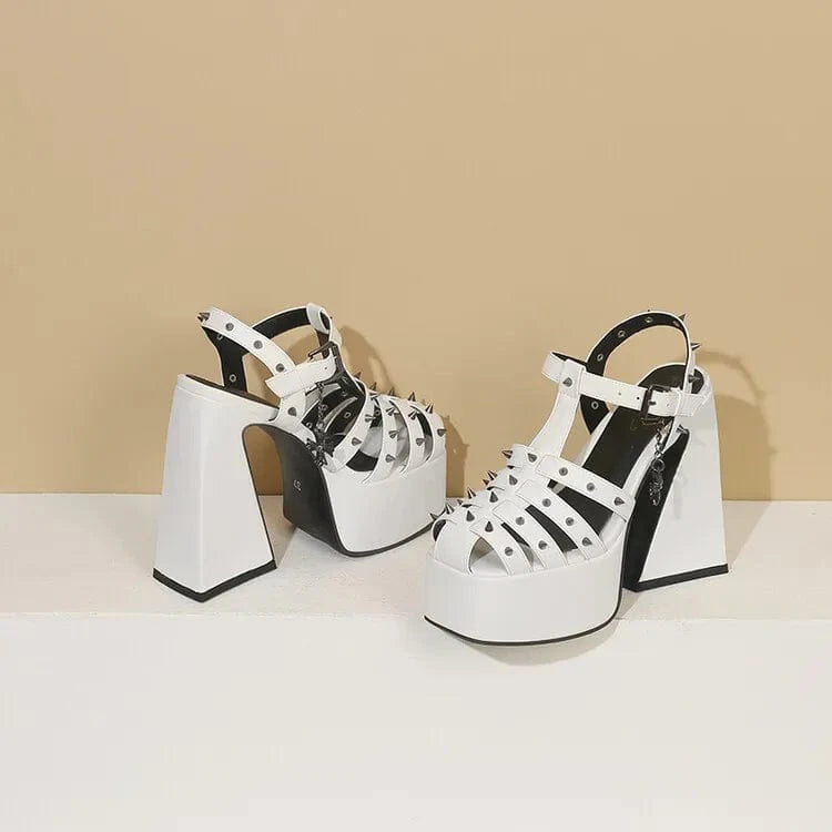 BUSY GIRL SL4935 pink white rivet women sandals chaussures pour femmes gothic shoes thick heels for ladies platform sandals