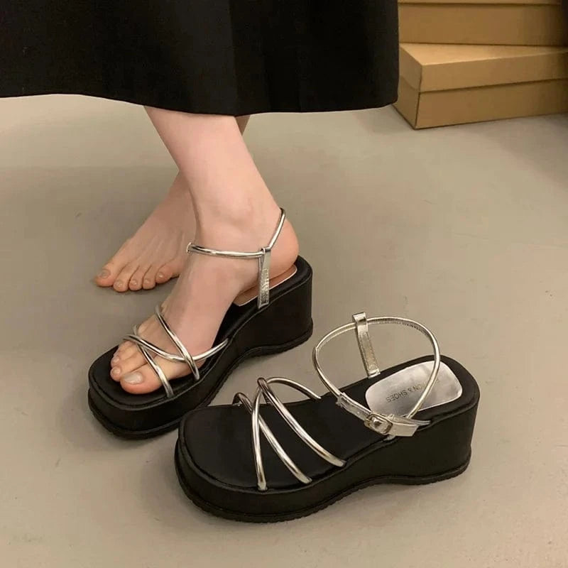 BUSY GIRL XG4405 New arrival custom women sandals 2024 fashion trendy wedge heel causal sandals summer sandals for ladies