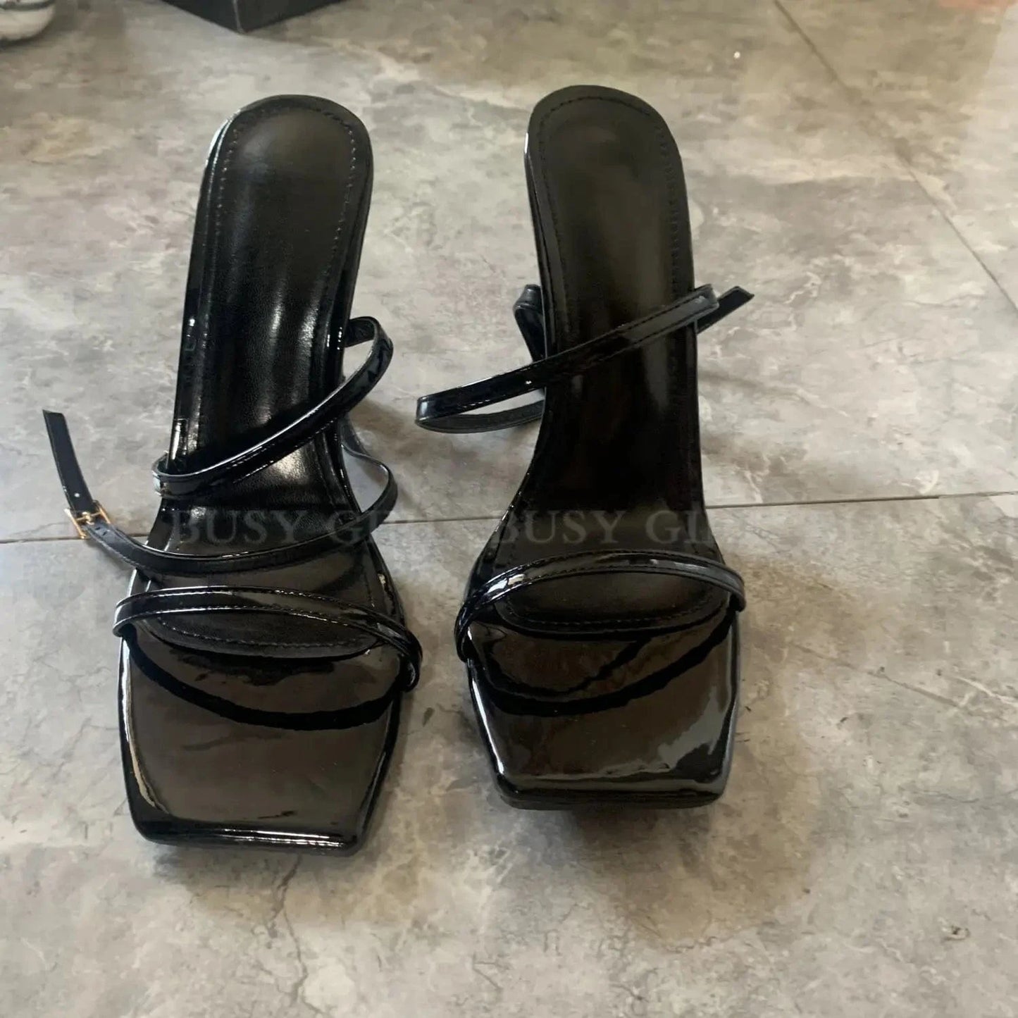 BUSY GIRL XSD3416 Women's square toe block heel heels shallow buckle plastic single shoe lace-up splicing heeled sandals