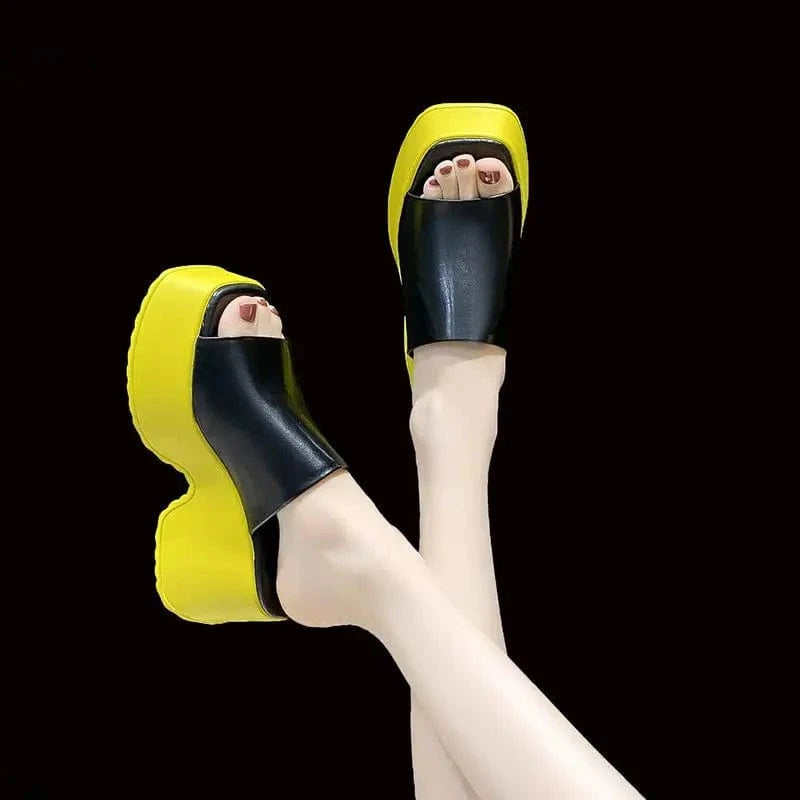 BUSY GIRL XW4761 Black White Platform Slippers Women Wedge Sandals Ladies Slippers 2024 Platform Sandals Women Slippers