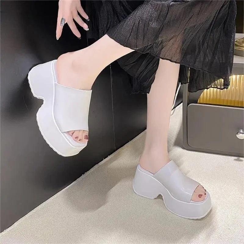 BUSY GIRL XW4761 Black White Platform Slippers Women Wedge Sandals Ladies Slippers 2024 Platform Sandals Women Slippers