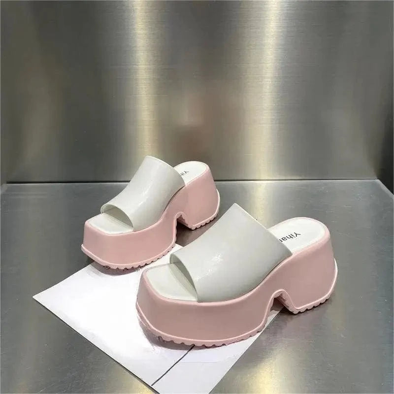 BUSY GIRL XW4761 White Pink Women Sandals Wedge Heels For Ladies dropshipping products 2024 Chunky Platform Slippers For Women