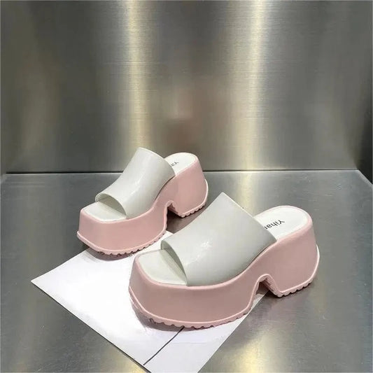 BUSY GIRL XW4761 White Pink Women Sandals Wedge Heels For Ladies dropshipping products 2024 Chunky Platform Slippers For Women