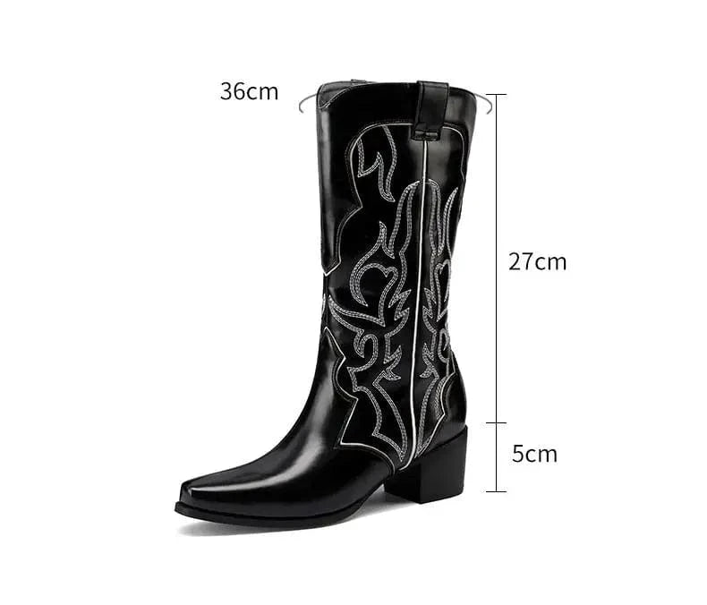 BUSY GIRL XY4776 Red Knee High Boots For Women 5cm Low Heels Fashion Women's Shoes Custom Logo Embroidery Cowboy Boots