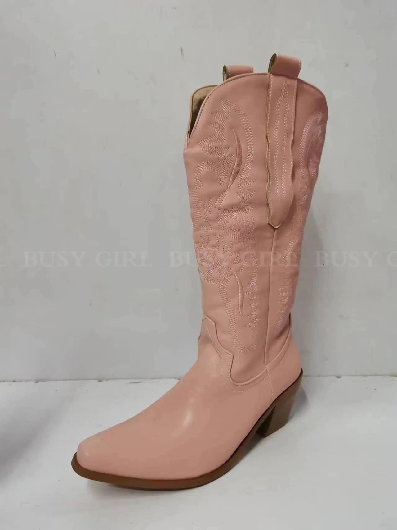 BUSY GIRL XY4778 Knee High Boots Ladies Big Size Women Shoes Block Heels Fashion Embroidery Western Cowboy Boots For Women