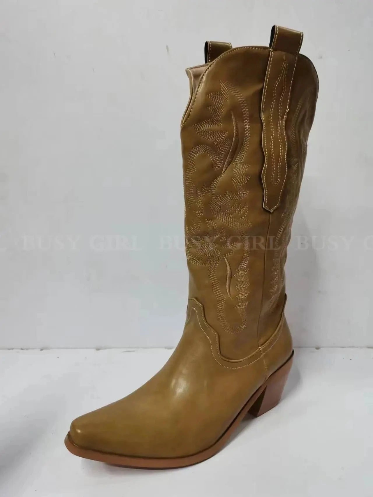 BUSY GIRL XY4778 Knee High Boots Ladies Big Size Women Shoes Block Heels Fashion Embroidery Western Cowboy Boots For Women