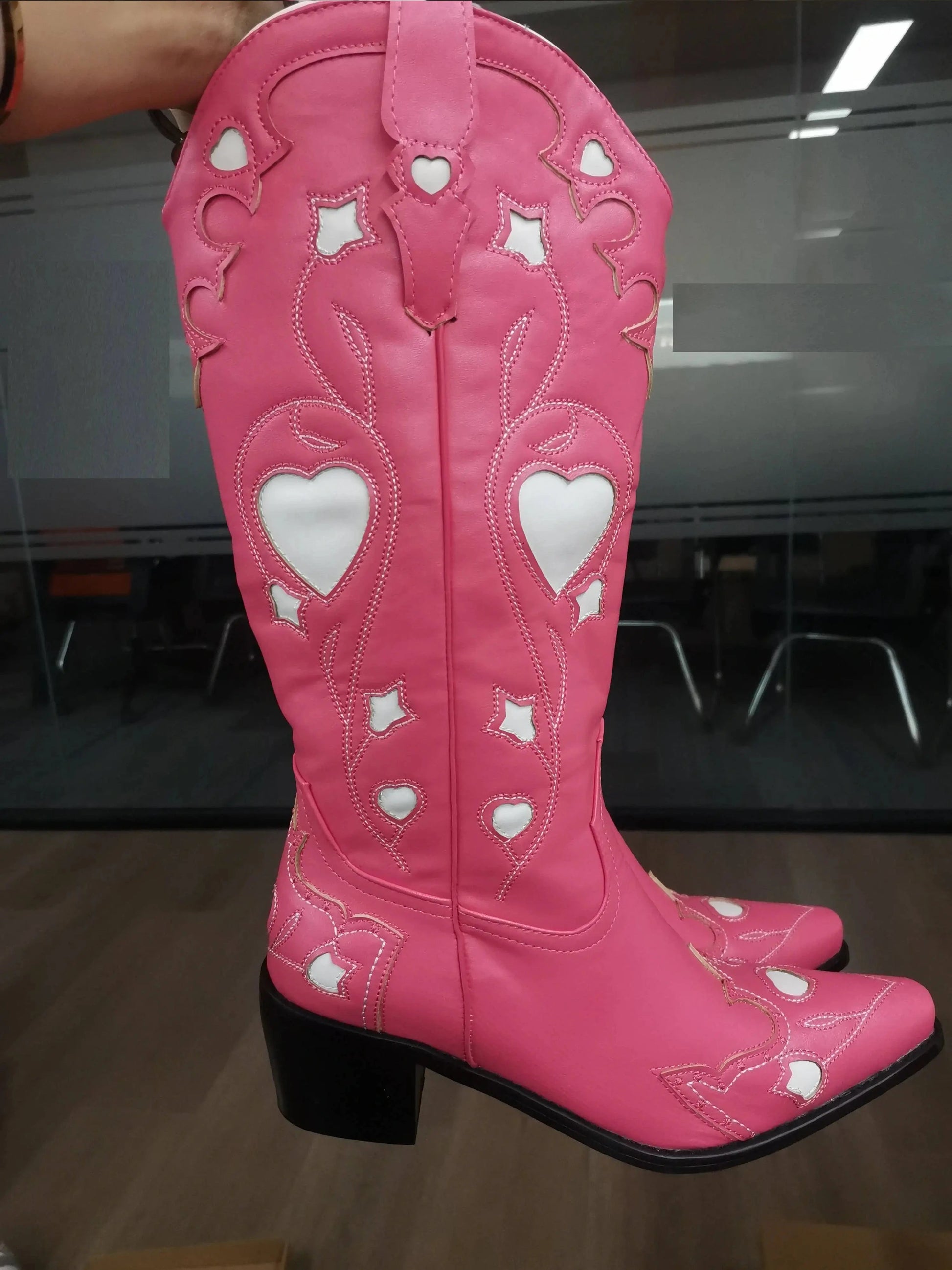 BUSY GIRL XY4819 Women's Cowboy Boots Vintage Cowgirl Mid Calf Boots Heart Shape Fashion New Shoes Western Boots