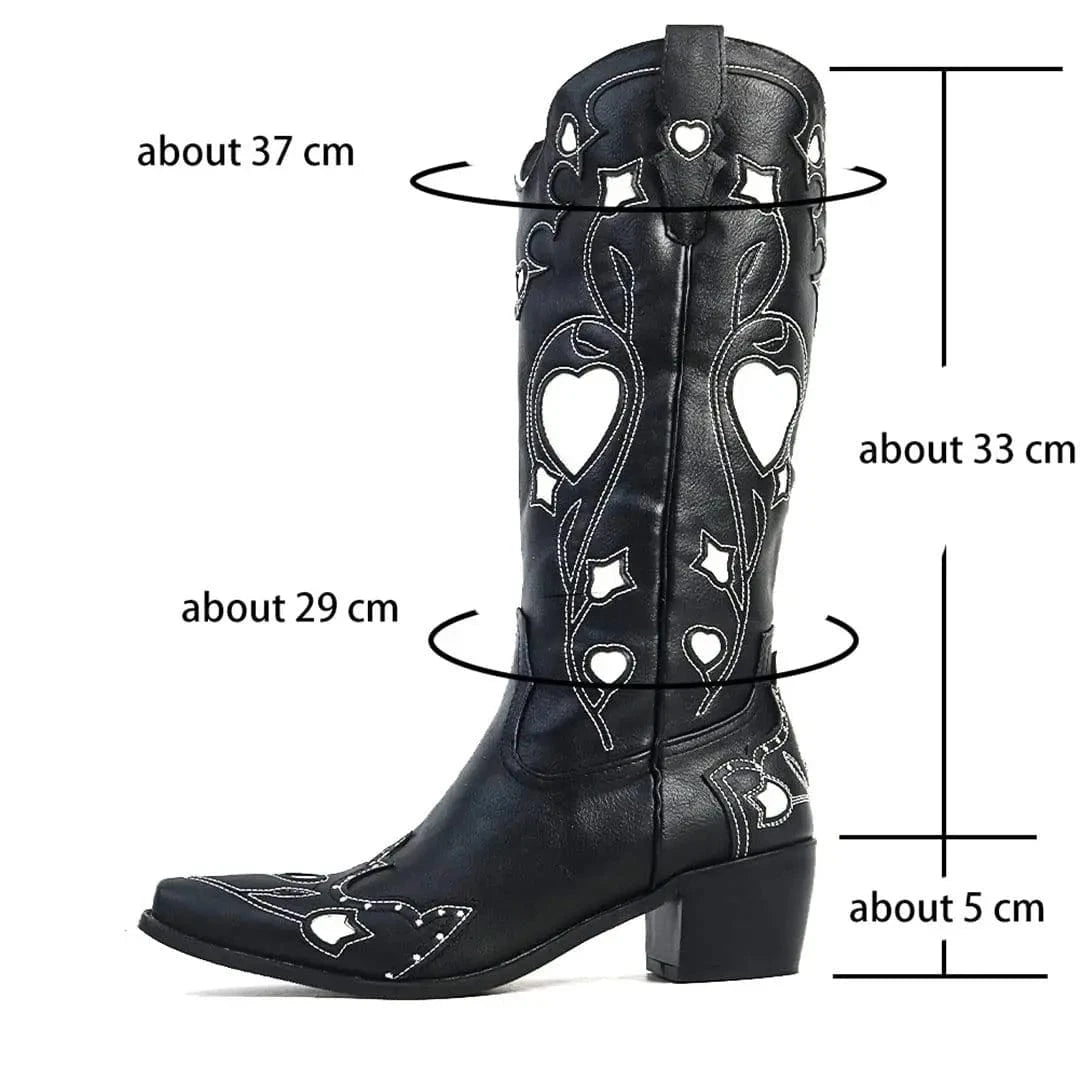 BUSY GIRL XY4819 Women's Cowboy Boots Vintage Cowgirl Mid Calf Boots Heart Shape Fashion New Shoes Western Boots