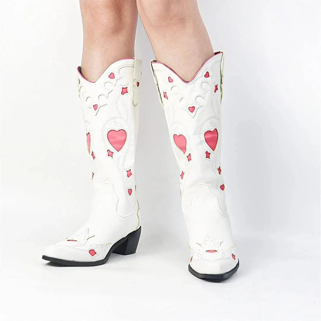 BUSY GIRL XY4819 Women's Cowboy Boots Vintage Cowgirl Mid Calf Boots Heart Shape Fashion New Shoes Western Boots