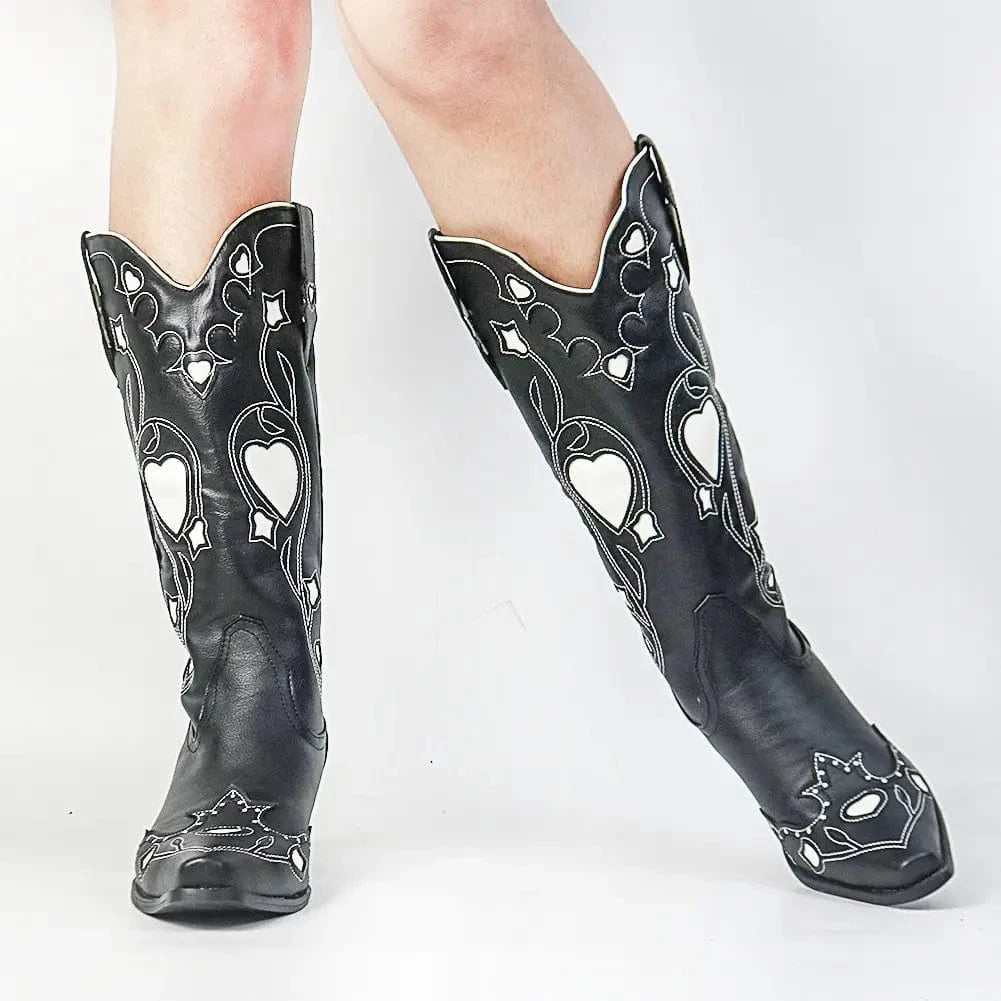 BUSY GIRL XY4819 Women's Cowboy Boots Vintage Cowgirl Mid Calf Boots Heart Shape Fashion New Shoes Western Boots