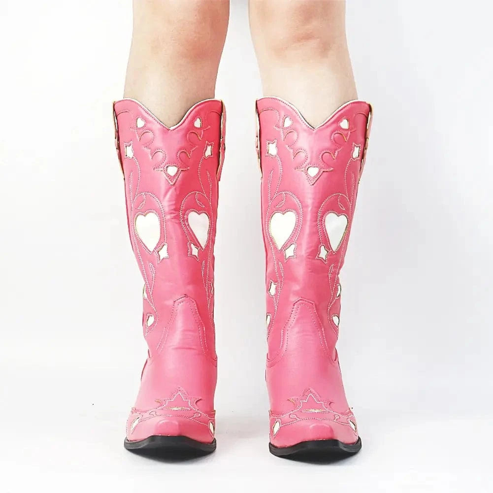 BUSY GIRL XY4819 Women's Cowboy Boots Vintage Cowgirl Mid Calf Boots Heart Shape Fashion New Shoes Western Boots