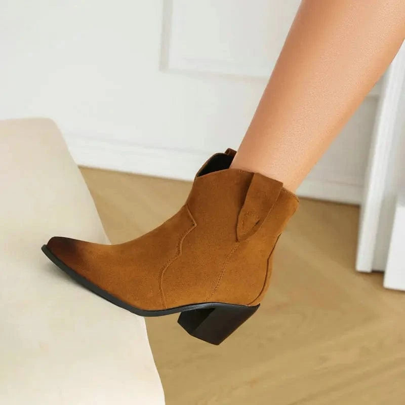 BUSY GIRL XYF4913 Women's short boots for women suede autumn winter retro ankle booties thick heels western cowboy boots