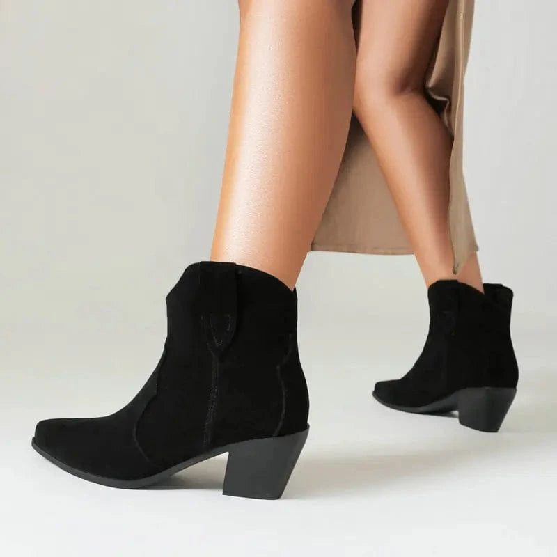 BUSY GIRL XYF4913 Women's short boots for women suede autumn winter retro ankle booties thick heels western cowboy boots