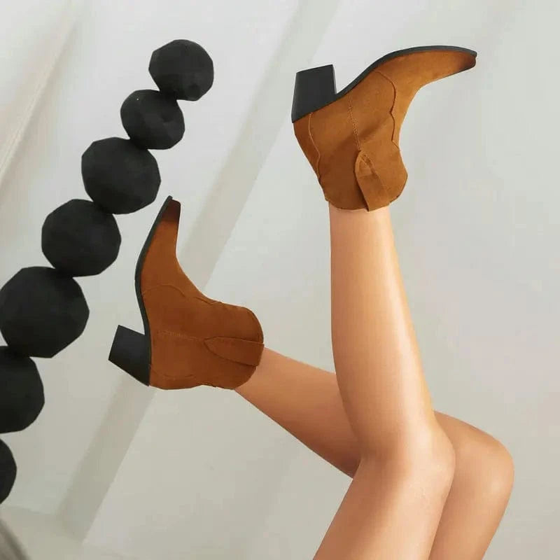 BUSY GIRL XYF4913 Women's short boots for women suede autumn winter retro ankle booties thick heels western cowboy boots