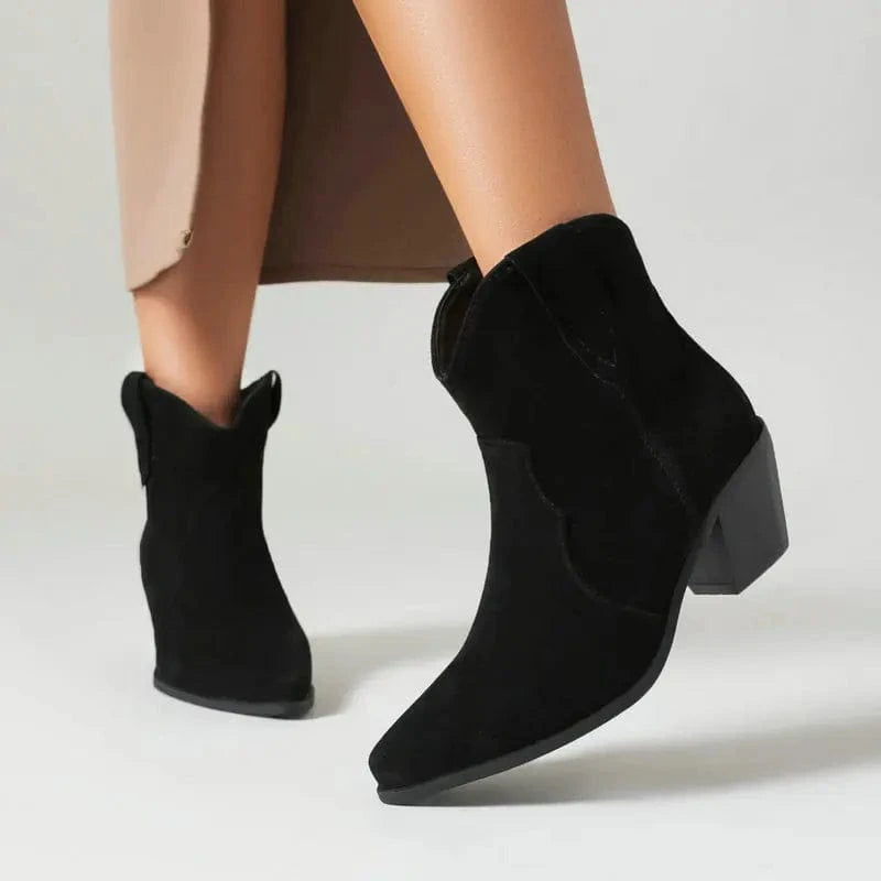 BUSY GIRL XYF4913 Women's short boots for women suede autumn winter retro ankle booties thick heels western cowboy boots