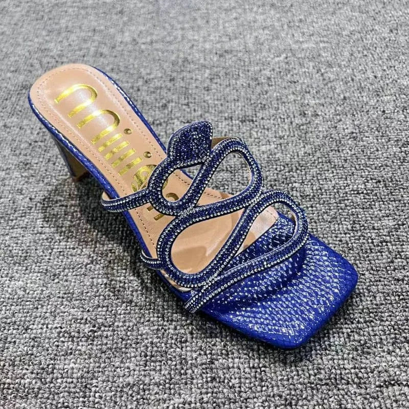 BUSY GIRL YF4114 Hot pink sliver gold rhinestone snake shaped decor women slippers high heels for ladies sandals women shoes