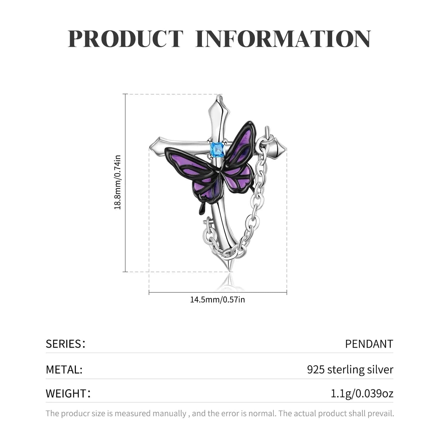 Butterfly Cross Pendant Necklace Real 925 Sterling Silver Rose Thorn Cross Eanmel Pendant for Women Necklaces Jewelry Making