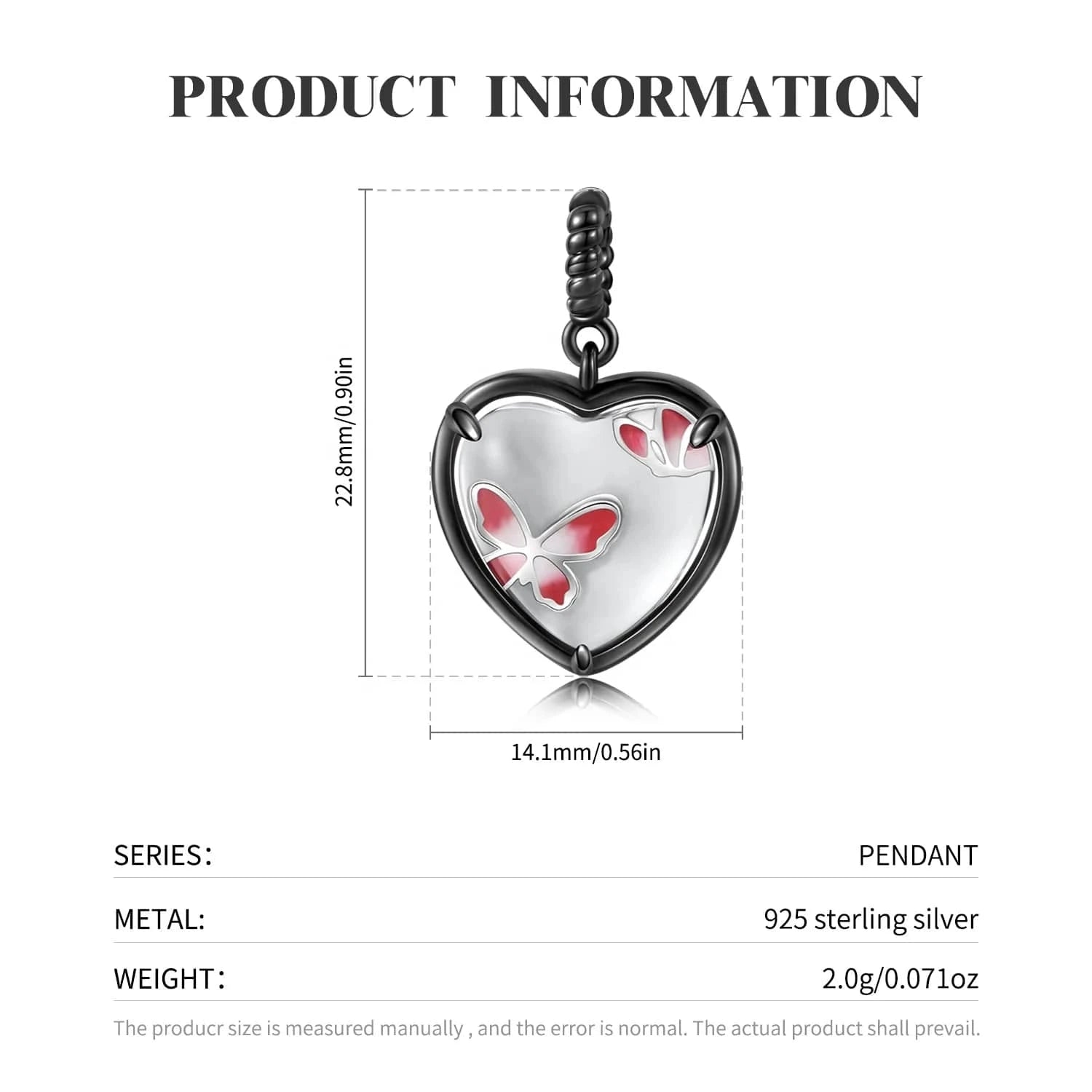 Butterfly Pendant Necklace Authentic 925 Sterling Silver Heart-shaped Pendant for Amazon Fine Necklaces Jewelry Women Accessory