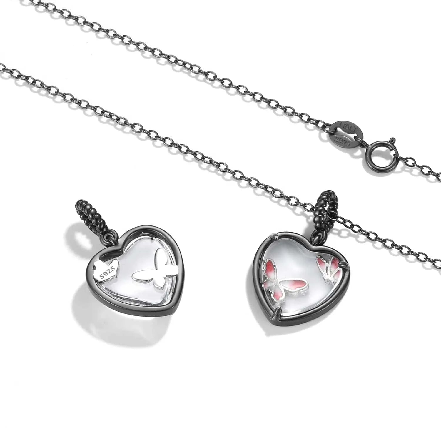 Butterfly Pendant Necklace Authentic 925 Sterling Silver Heart-shaped Pendant for Amazon Fine Necklaces Jewelry Women Accessory