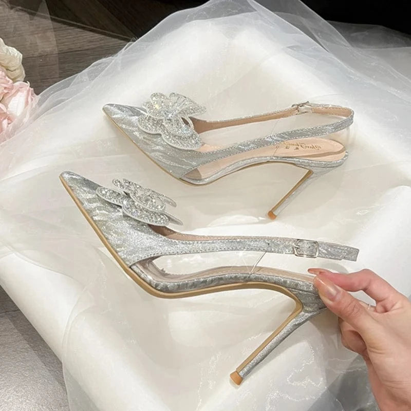 Butterfly Talon Pour Femm nouveau Slingback Sandals Rhinestone Sexy New Heels for Women