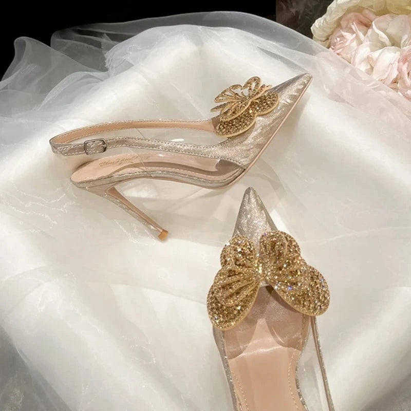 Butterfly Talon Pour Femm nouveau Slingback Sandals Rhinestone Sexy New Heels for Women