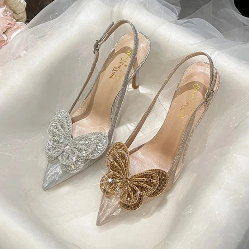 Butterfly Talon Pour Femm nouveau Slingback Sandals Rhinestone Sexy New Heels for Women