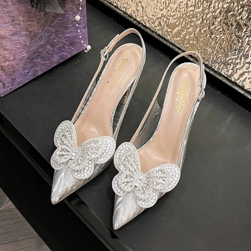 Butterfly Talon Pour Femm nouveau Slingback Sandals Rhinestone Sexy New Heels for Women