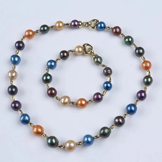 button shape pearl / Jewelry Set Hot Sale Colorful Edison Freshwater Pearls Beads Bracelet Necklace Jewelry Set For Women