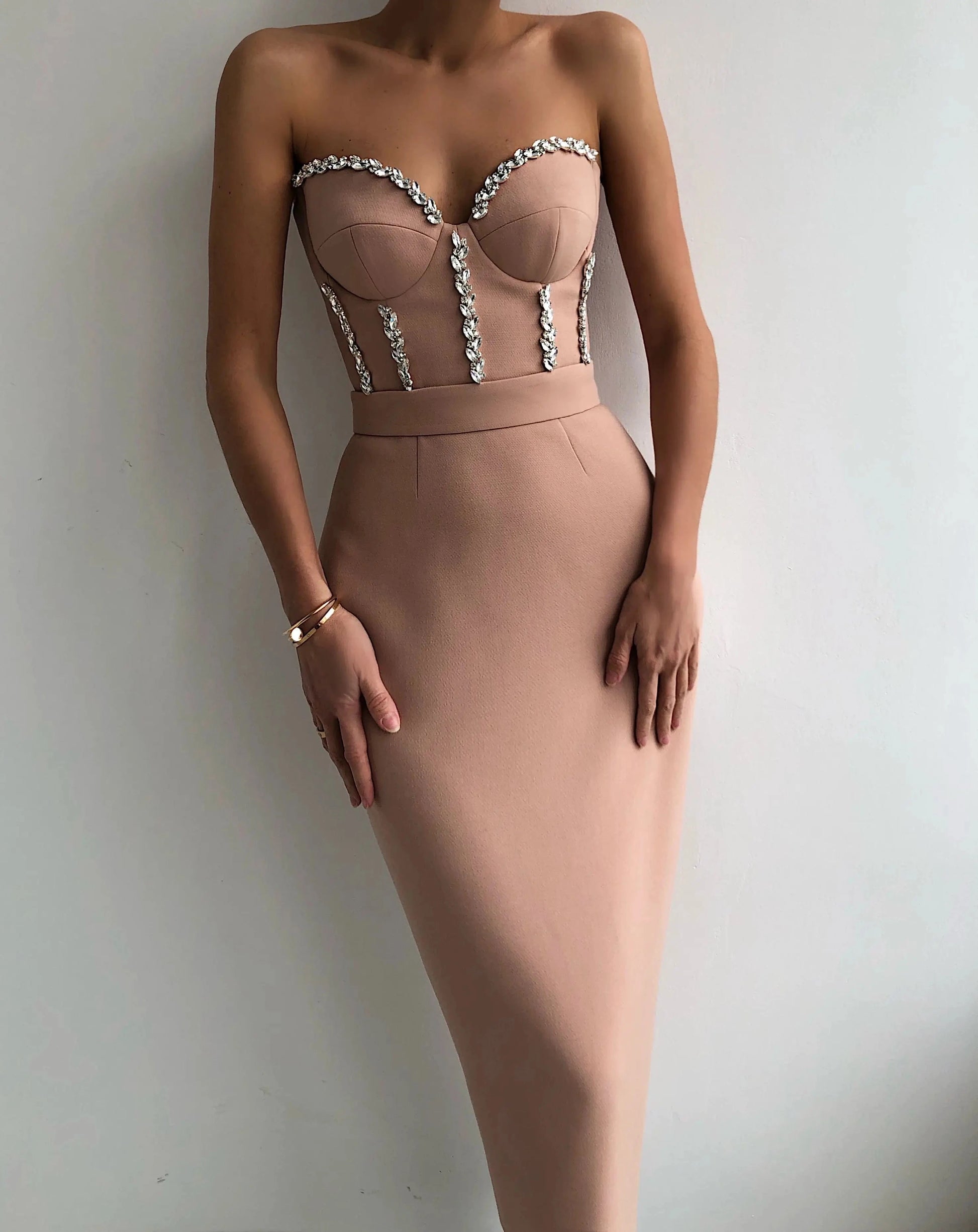 BY2262 Hot Selling Off The Shoulder Diamonds Crystal Midi Sexy Bodycon Bandage Dress High Quality Dresses