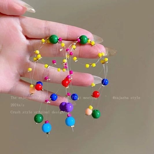 c Girl's Long Colorful Beaded Earrings