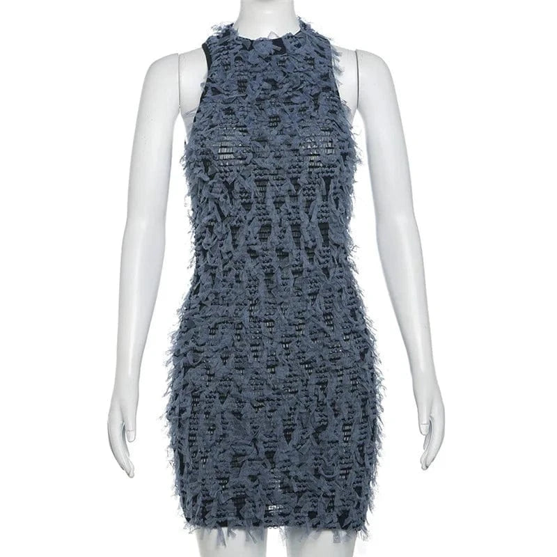 C0348 2024 women's new street Hollow Out patchwork sleeveless head slim fit hip wrap dress