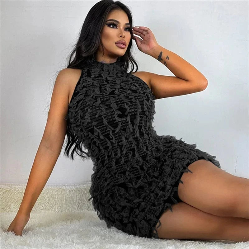 C0348 2024 women's new street Hollow Out patchwork sleeveless head slim fit hip wrap dress