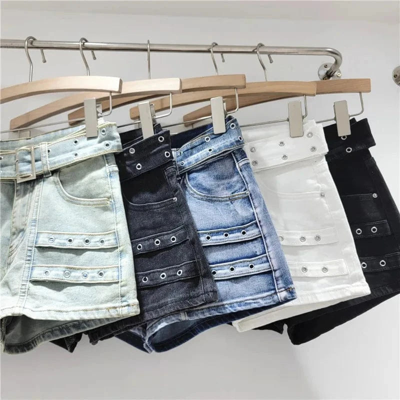 C0833 Retro design high waisted loose stretch casual sports denim shorts for women