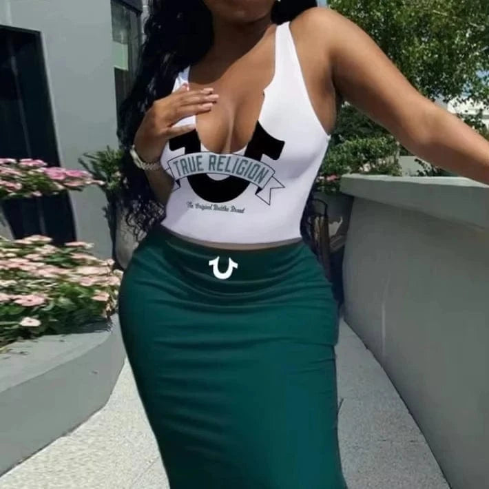 C0862 2024 Wholesale New Solid Print Women's Sexy Tank Top Long Skirt Set