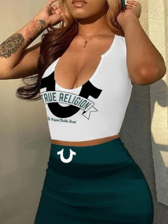 C0862 2024 Wholesale New Solid Print Women's Sexy Tank Top Long Skirt Set