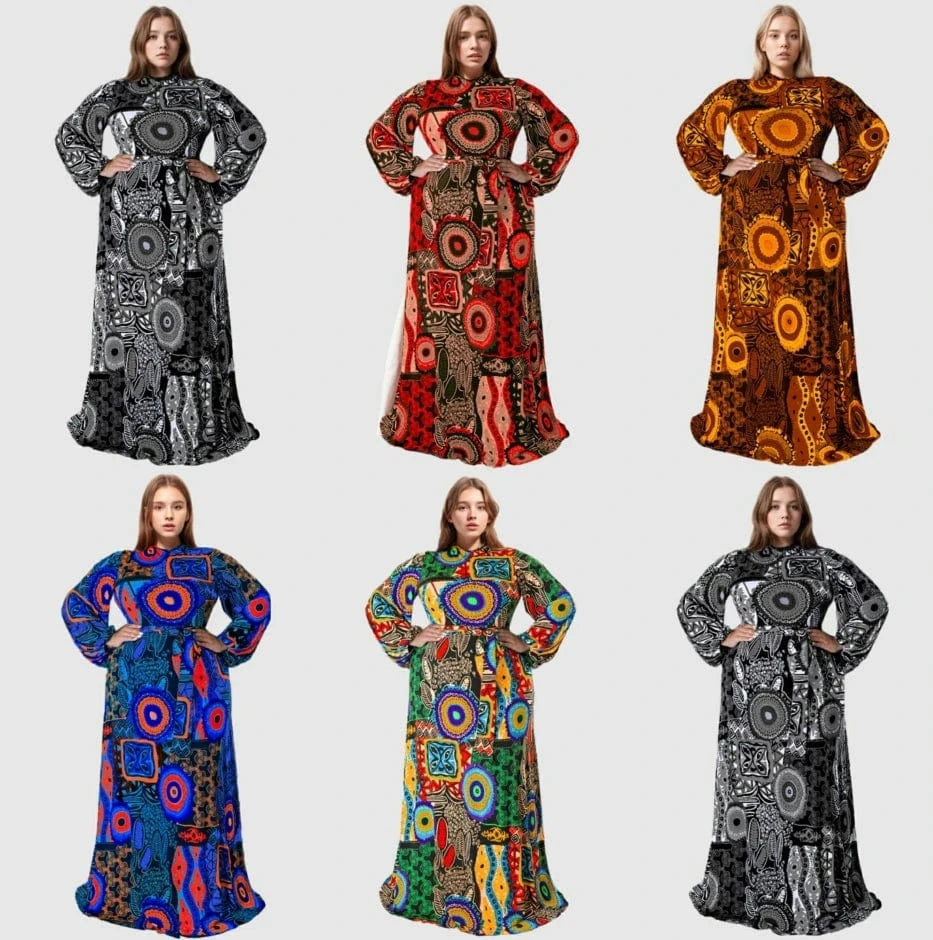 C0903ME6 High Quality Casual Plus Size Undefined Print Maxi Dress For Women Sehe Fashion