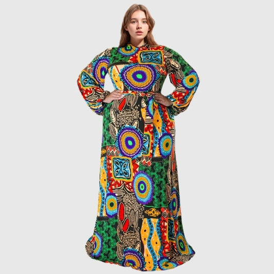 C0903ME6 High Quality Casual Plus Size Undefined Print Maxi Dress For Women Sehe Fashion