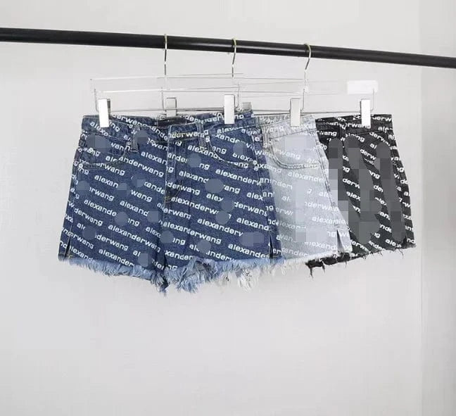 C1208 Wholesale fashion letter printed casual women's denim shorts